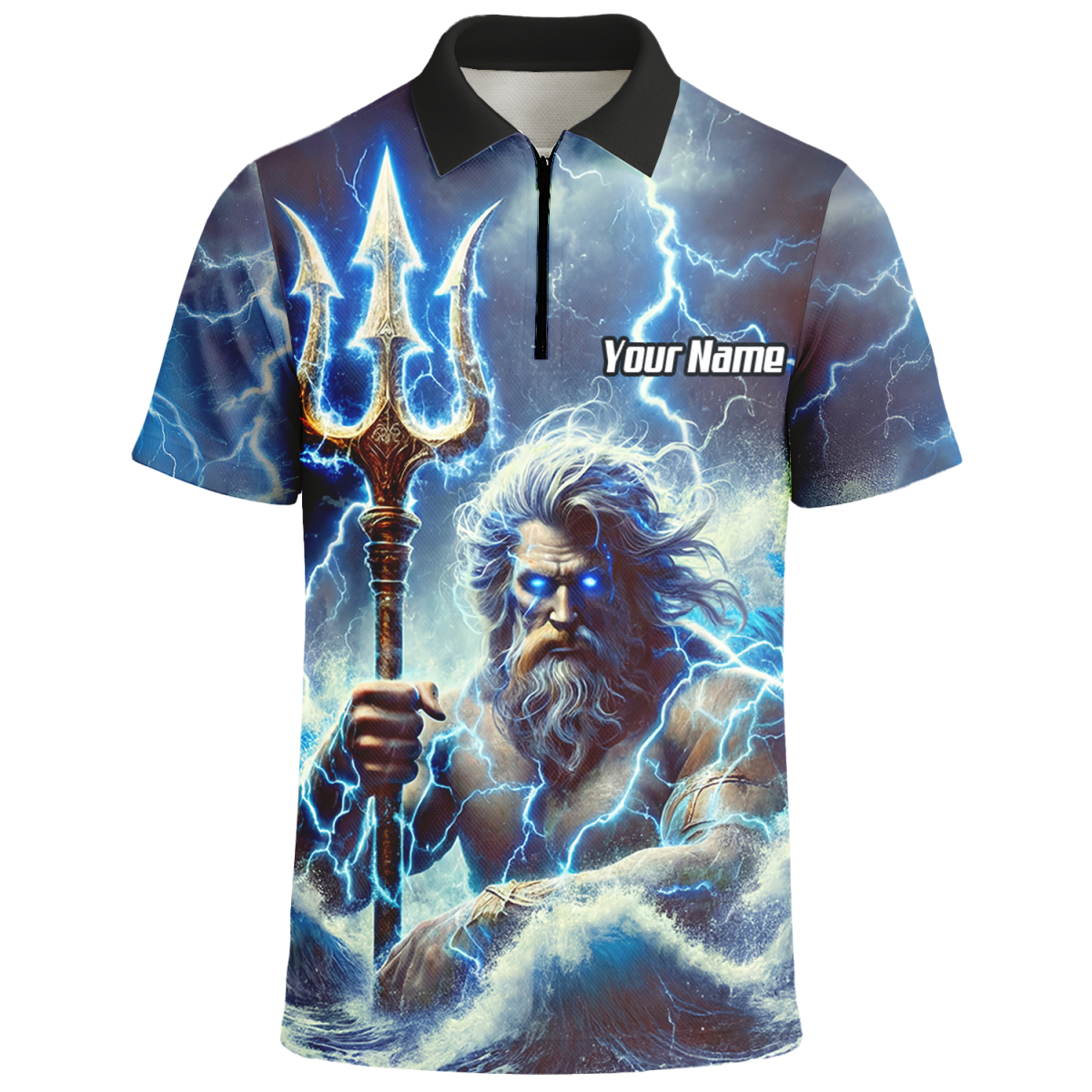Dartshirt Herren personalisiert – Motiv Poseidon Gott der Meere, Blau P9182 - Outfitsuche