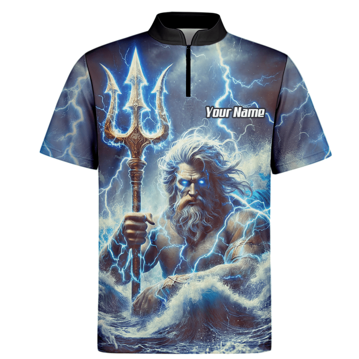 Dartshirt Herren personalisiert – Motiv Poseidon Gott der Meere, Blau P9182 - Outfitsuche