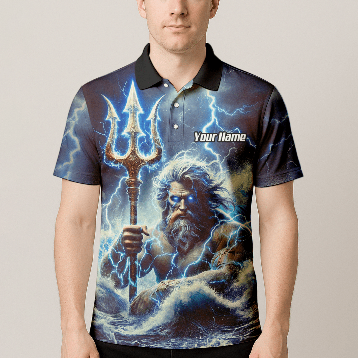 Dartshirt Herren personalisiert – Motiv Poseidon Gott der Meere, Blau P9182 - Outfitsuche