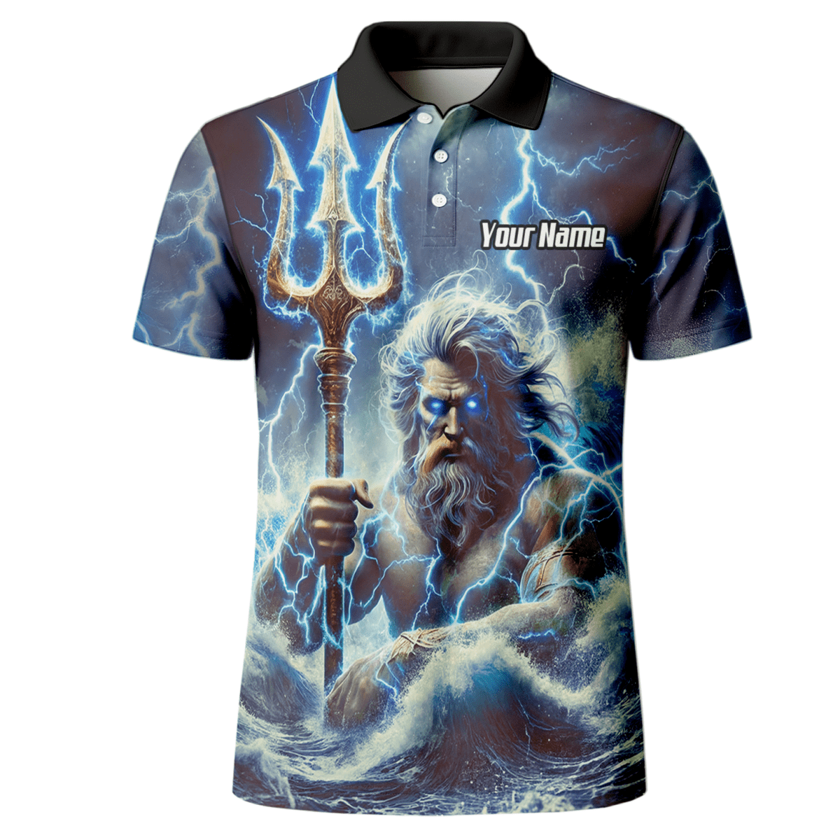 Dartshirt Herren personalisiert – Motiv Poseidon Gott der Meere, Blau P9182 - Outfitsuche