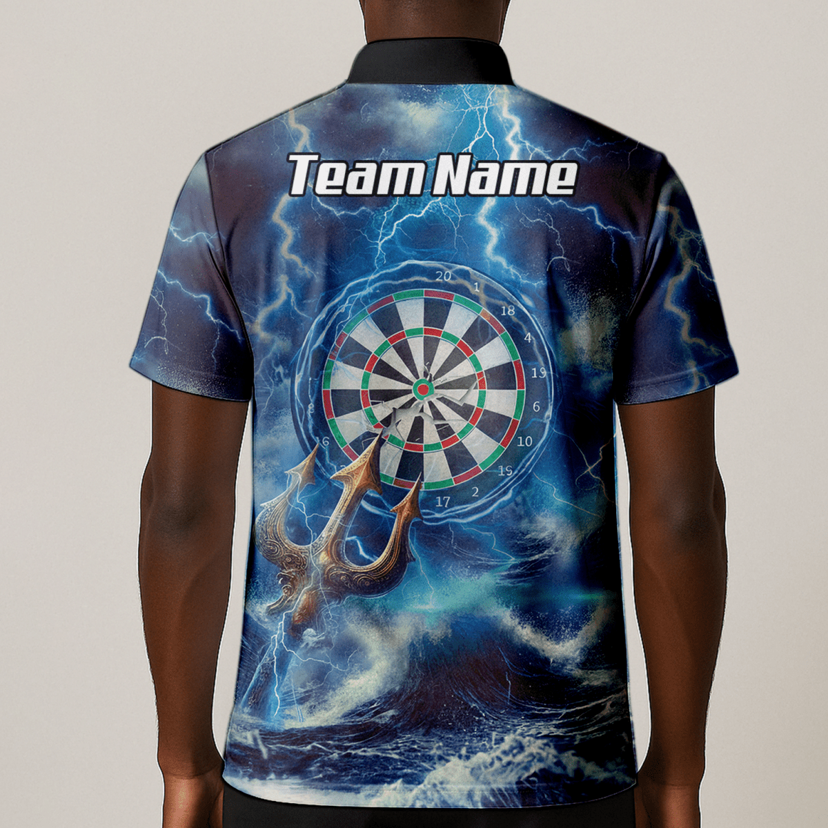 Dartshirt Herren personalisiert – Motiv Poseidon Gott der Meere, Blau P9182 - Outfitsuche