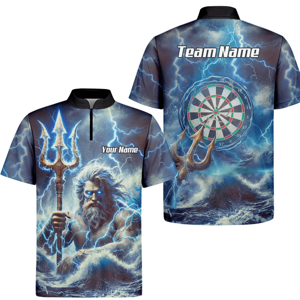 Dartshirt Herren personalisiert – Motiv Poseidon Gott der Meere, Blau P9182 - Outfitsuche