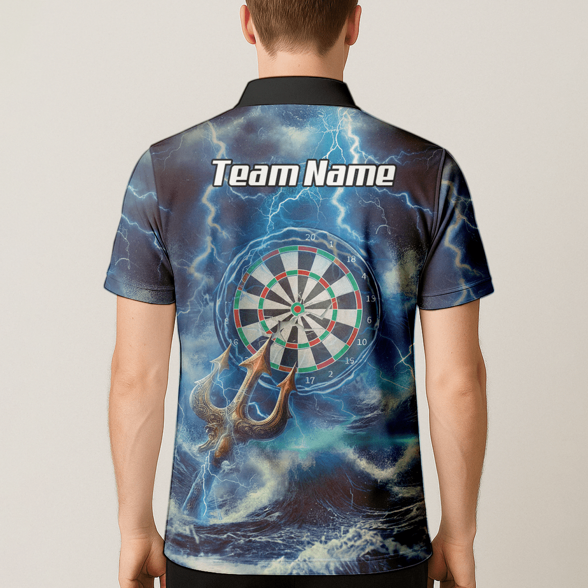 Dartshirt Herren personalisiert – Motiv Poseidon Gott der Meere, Blau P9182 - Outfitsuche