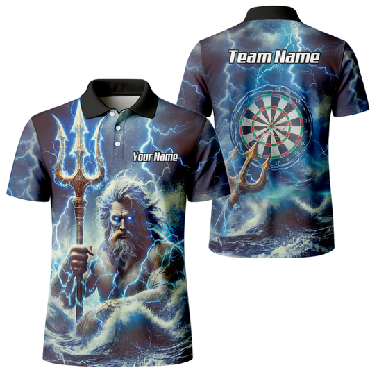 Dartshirt Herren personalisiert – Motiv Poseidon Gott der Meere, Blau P9182 - Outfitsuche