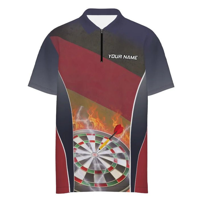 Deutschland Dynamik Dart-Polo-Shirt "Bulls-Eye Flare", personalisierbares Dartshirt für Herren mit feurigem Dartboard-Motiv Deutschland Flagge GM4920 - Outfitsuche