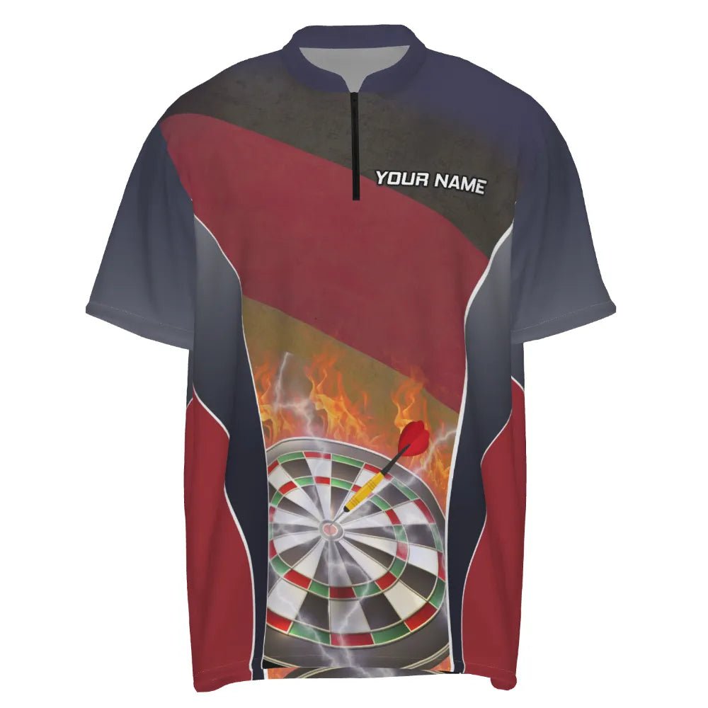 Deutschland Dynamik Dart-Polo-Shirt "Bulls-Eye Flare", personalisierbares Dartshirt für Herren mit feurigem Dartboard-Motiv Deutschland Flagge GM4920 - Outfitsuche