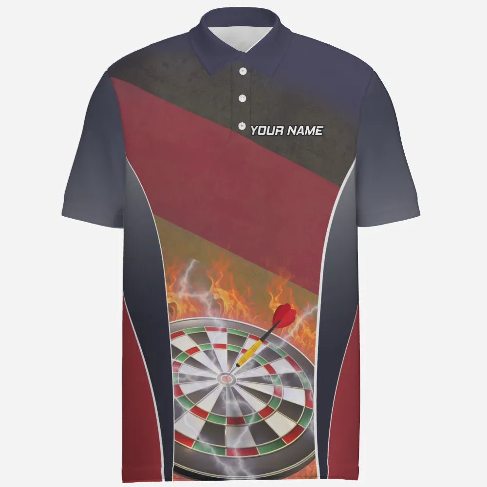 Deutschland Dynamik Dart-Polo-Shirt "Bulls-Eye Flare", personalisierbares Dartshirt für Herren mit feurigem Dartboard-Motiv Deutschland Flagge GM4920 - Outfitsuche