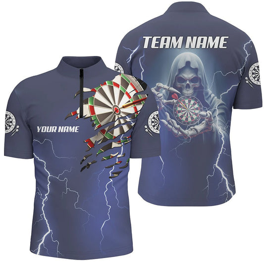 Donner Blitz Blau Skelett Darts Herren Viertel - Zip - Shirt T1471 - Outfitsuche