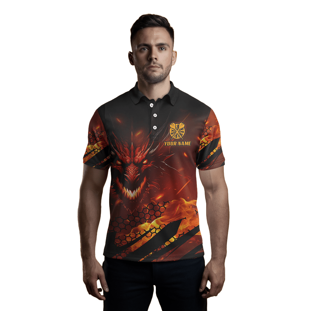 Drachen - Dartboard Feuer Flamme Herren Darts Shirt Polo - Individuelles 3D Team Trikot T1700 - Outfitsuche