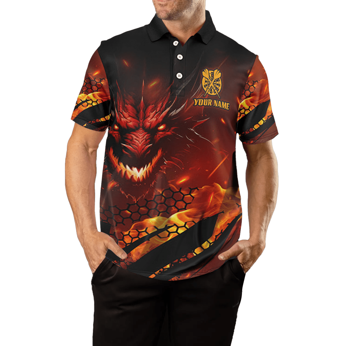 Drachen - Dartboard Feuer Flamme Herren Darts Shirt Polo - Individuelles 3D Team Trikot T1700 - Outfitsuche