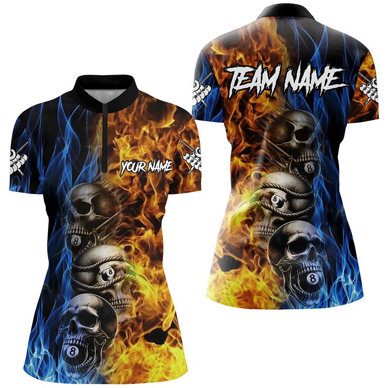 Einzigartiges Damen 3D Billardshirt mit Skull, Feuer und Wasser T2085 - Outfitsuche