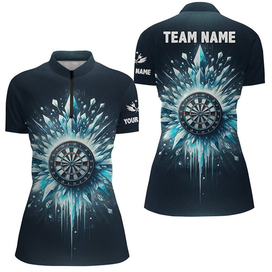 Eisblaues Darts Quarter Zip Shirt | Personalisiertes Darts Shirt für Damen | Darts Team Trikot L1362 - Outfitsuche