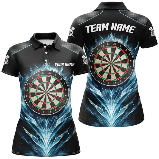 Eisblaues Schwarzes Dartboard Damen Darts Polo Shirt | Personalisiertes Darts Shirt für Frauen | Dart Trikots | L1240 - Outfitsuche