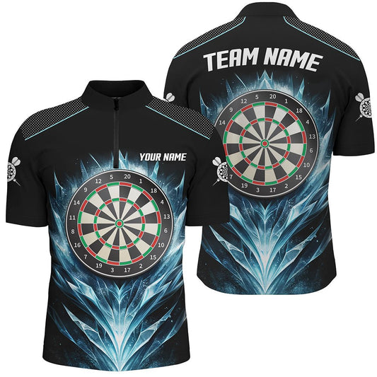 Eisblaues Schwarzes Dartboard Maßgeschneidertes Darts Quarter-Zip-Shirt für Herren - Dartshirt mit individuellem Design L1240 - Outfitsuche