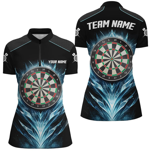 Eisblaues Schwarzes Dartboard Maßgeschneidertes Darts Viertel-Zip-Shirt Darts Shirt Für Herren Dart Trikots L1240 - Outfitsuche