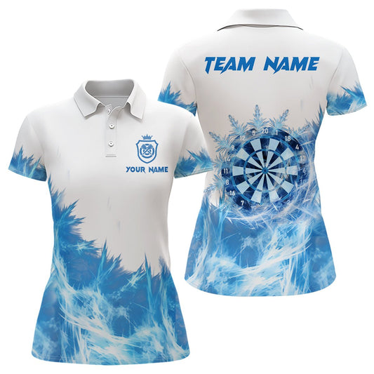 Eisblaues weißes Damen-Dartspolo-Shirt | Personalisiertes Dartshirt für Frauen | Dartteam-Trikot L1377 - Outfitsuche