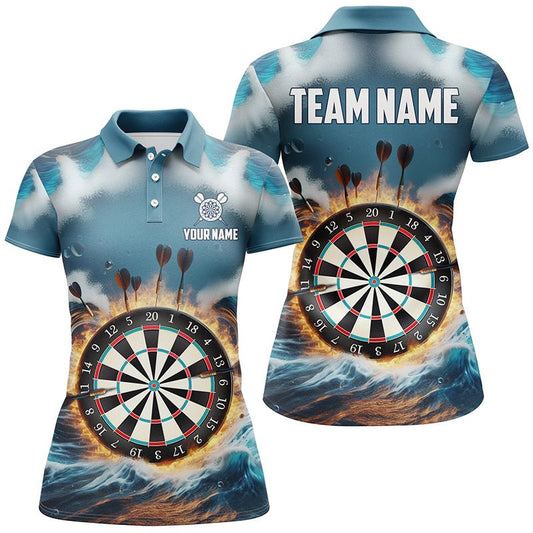 Feuer und Wasser Blaues Damen Darts Polo Shirt | Personalisiertes Darts Shirt für Frauen | Dart Trikots | L1431 - Outfitsuche