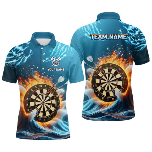 Feuer und Wasser Blaues Herren Darts Polo Shirt | Personalisiertes Darts Shirt für Männer | Dart Team Trikots L1427 - Outfitsuche