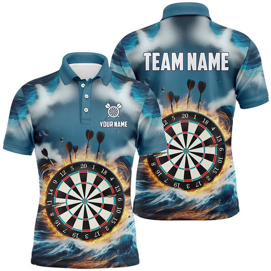 Feuer und Wasser Blaues Herren Darts Polo Shirt | Personalisiertes Darts Shirt für Männer | Dart Trikots L1431 - Outfitsuche