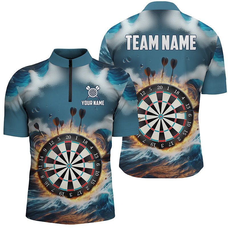 Feuer und Wasser Blaues Herren Darts Polo Shirt | Personalisiertes Darts Shirt für Männer | Dart Trikots L1431 - Outfitsuche