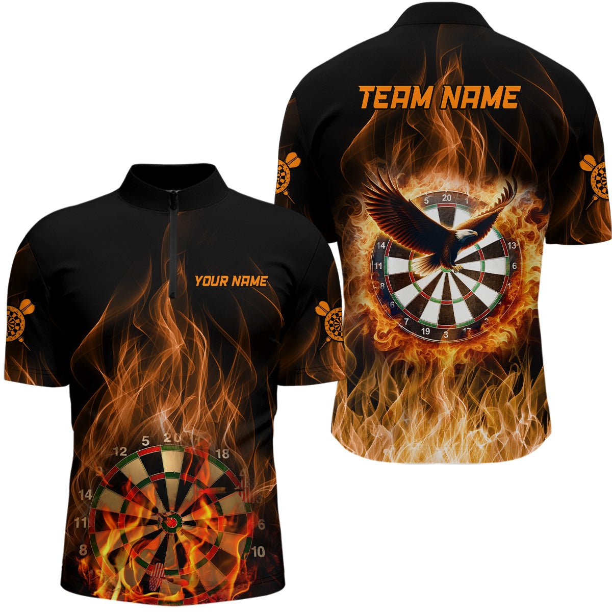 Feuerflamme Adler Darts Viertel-Zip-Shirt | Personalisierte Dartshirts für Herren | Dart Trikots L1446 - Outfitsuche