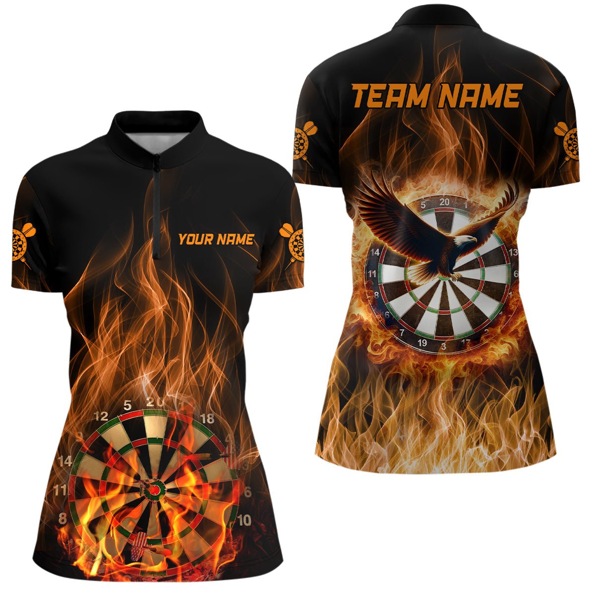 Feuerflamme Adler Darts Viertelreißverschluss-Shirt für Damen - Personalisierte Dartshirts - L1446 - Outfitsuche