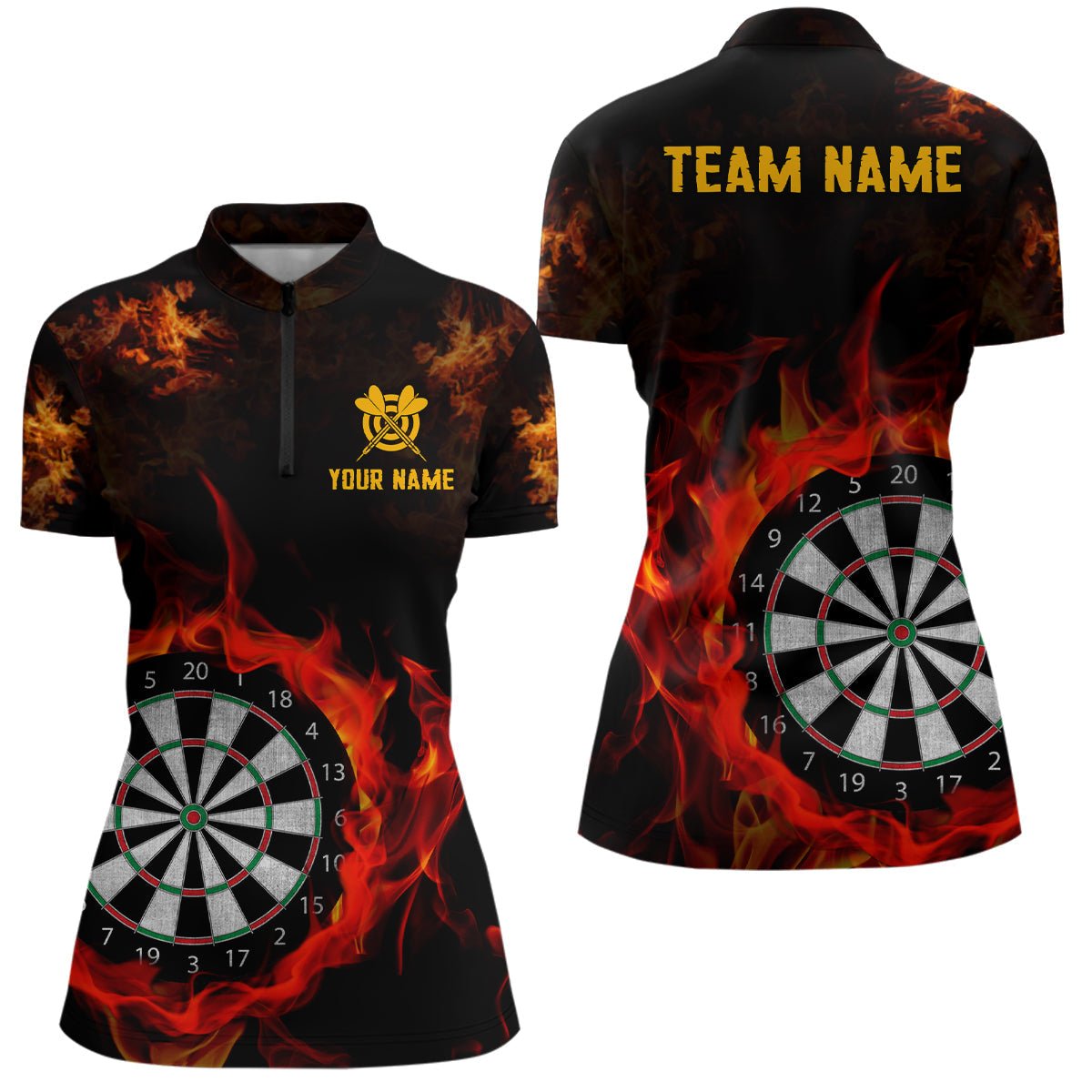 Feuerflamme Dartboard Damen Dart Viertel-Zip-Shirt Individuelle Dartshirts für Team Dart Trikots T1226 - Outfitsuche