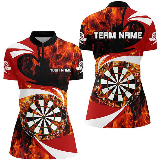 Feuerflamme Dartboard Damen Dart Viertel-Zip-Shirts | Personalisiertes Damen-Dartshirt | Darttrikots | L1365 - Outfitsuche