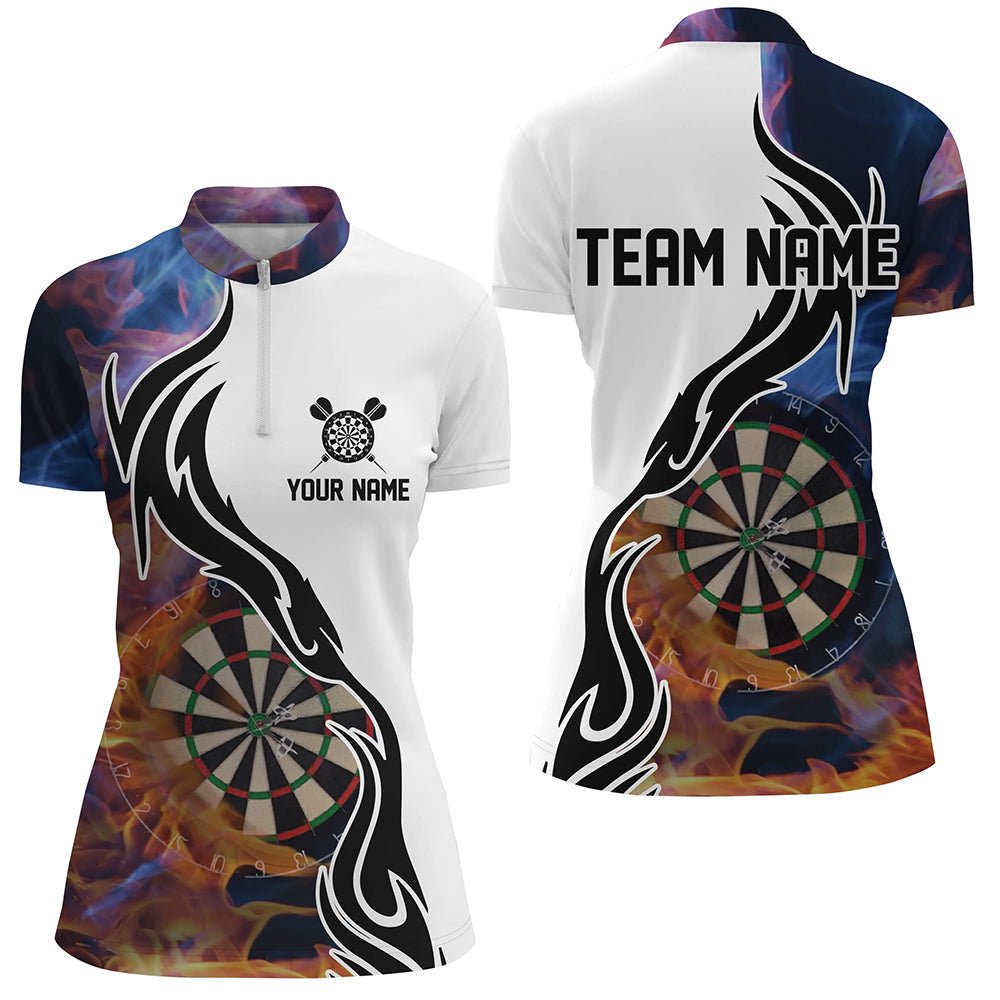 Feuerflamme Dartboard Damen Darts Viertel-Zip-Shirt | Personalisiertes Damen Darts Shirt | Dart Trikots L1363 - Outfitsuche