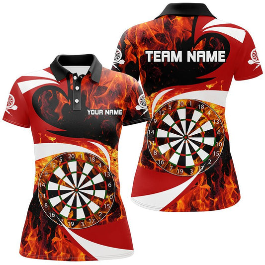 Feuerflamme Dartboard Damen Rotes Dart Polo Shirt Personalisiertes Dartshirt für Frauen Dart Trikots L1365 - Outfitsuche