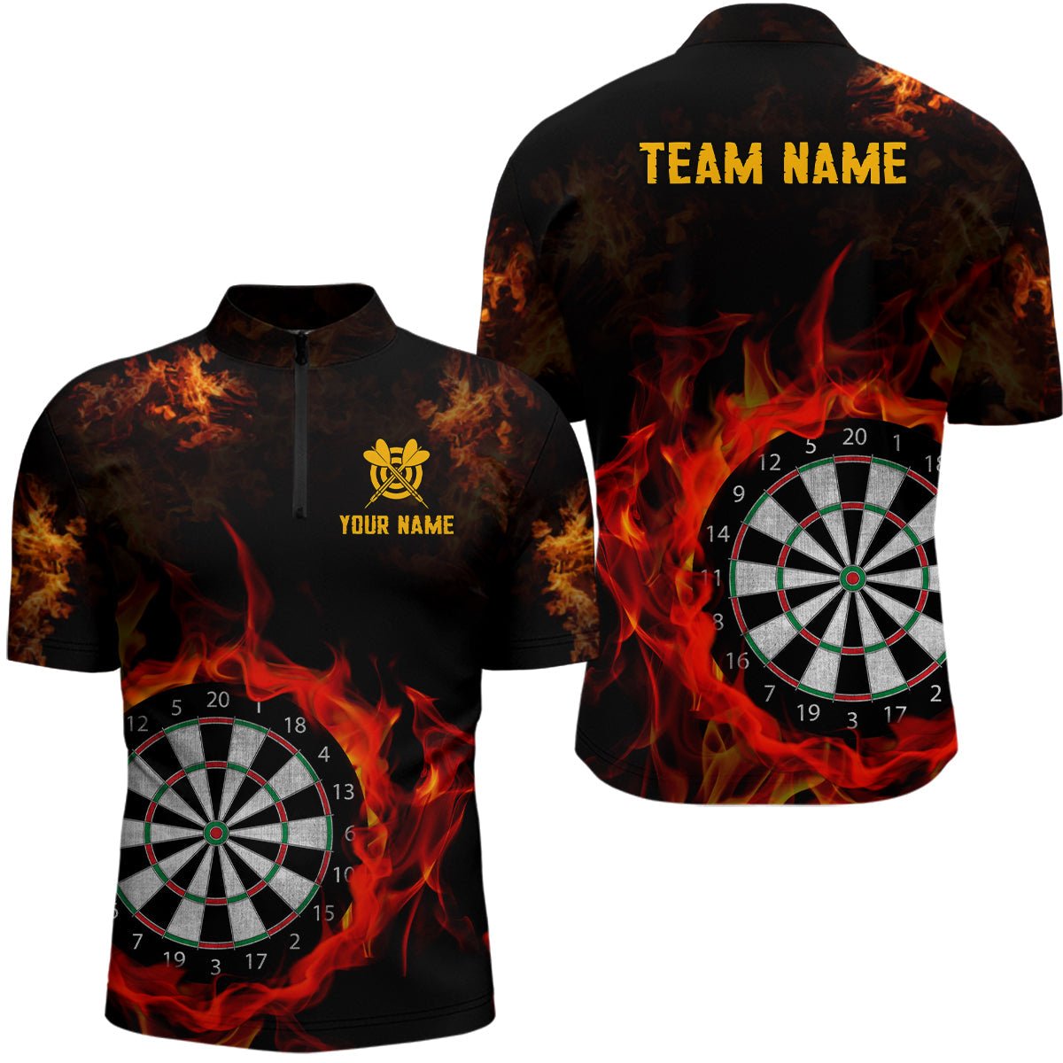 Feuerflamme Dartboard Herren Dart Viertel-Zip-Shirt Individuelle Dartshirts für Team Dart Trikots T1226 - Outfitsuche