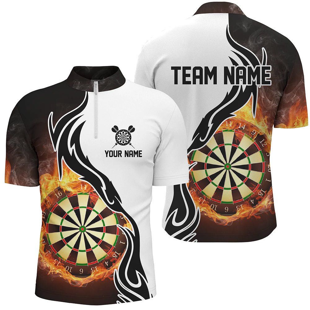Feuerflamme Dartboard Herren Dart Viertel-Zip-Shirt Individuelles Dartshirt für Männer Dart Trikots L1364 - Outfitsuche