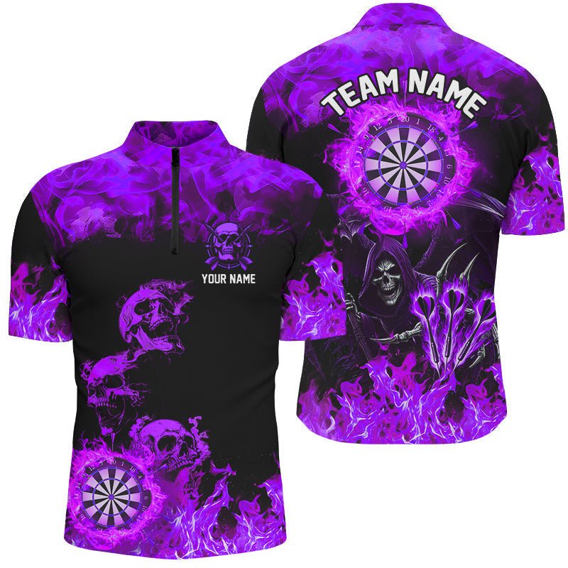 Feuerflamme Dartscheibe Individuelle Totenkopf Dart - Shirts für Herren, Gruselige Skelett Dart - Trikots | Lila T2905 - Outfitsuche