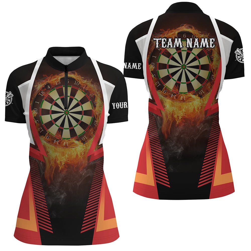 Feuerflamme Sport Darts Viertel-Zip-Shirt für Damen | Personalisiertes Dartshirt | Orange Design | Hochwertiges Material | L1397 - Outfitsuche