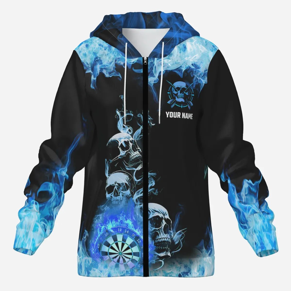 Feuerflammen - Dartscheibe mit individuellem Totenkopf - Motiv – Gruselige Dart Jacket für Männer | Blau T2903 - Outfitsuche