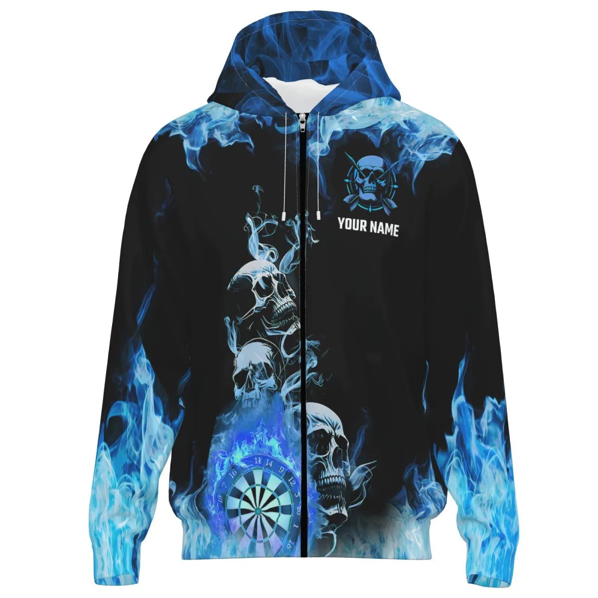Feuerflammen - Dartscheibe mit individuellem Totenkopf - Motiv – Gruselige Dart Jacket für Männer | Blau T2903 - Outfitsuche