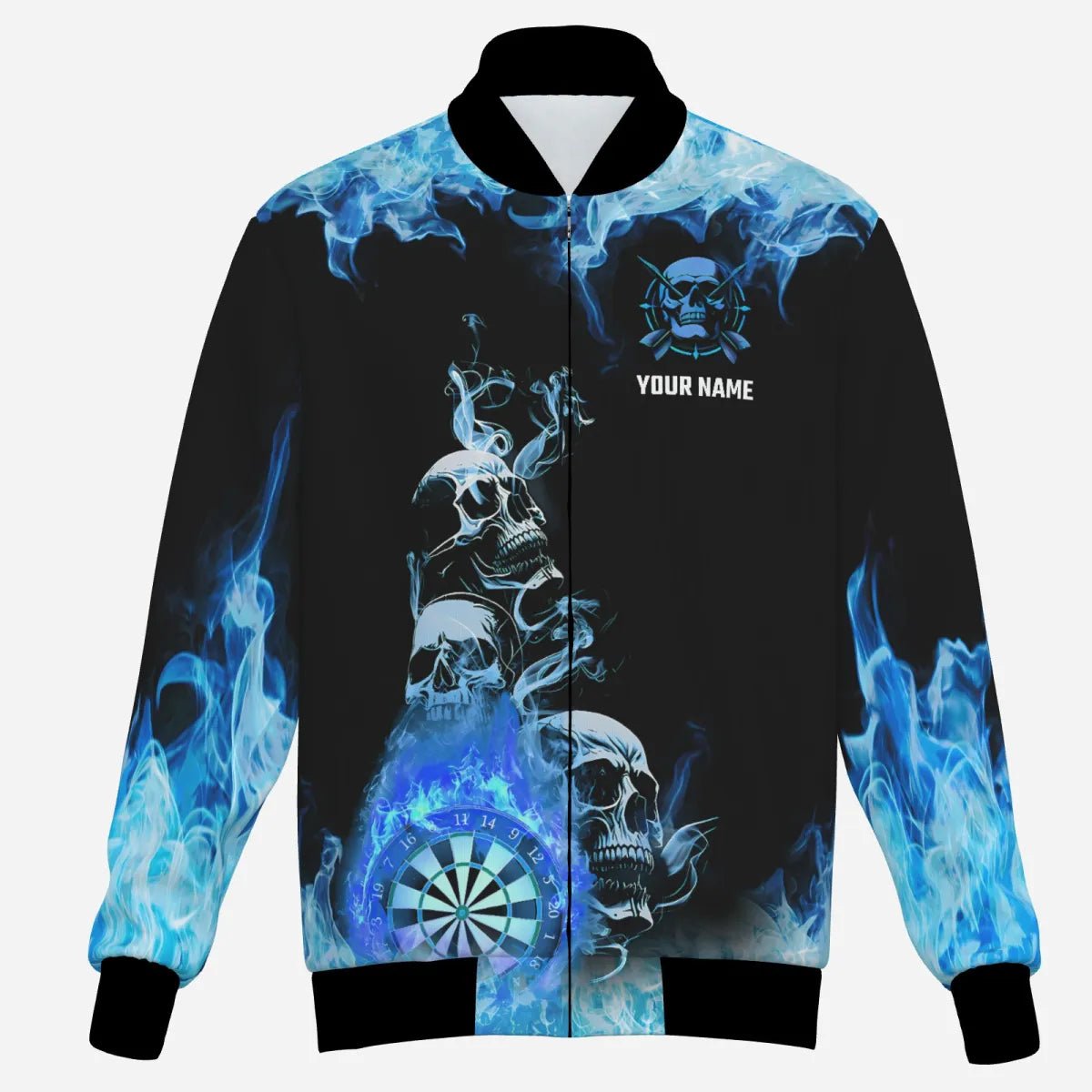 Feuerflammen - Dartscheibe mit individuellem Totenkopf - Motiv – Gruselige Dart Jacket für Männer | Blau T2903 - Outfitsuche