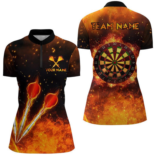 Feuerflammen Sport-Darts Viertel-Zip-Shirt in Orange | Personalisiertes Damen-Darts-Shirt | Darttrikot L1440 - Outfitsuche