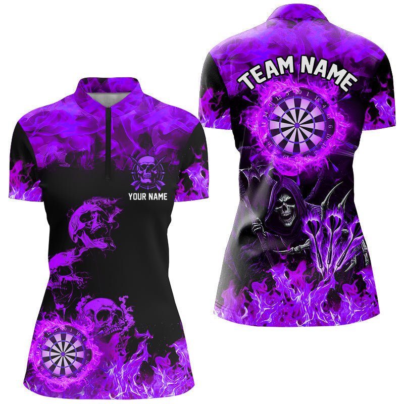 Feurige Darts - Shirts mit Totenkopf für Frauen – Gruselige Dart - Trikots | Lila T2905 - Outfitsuche