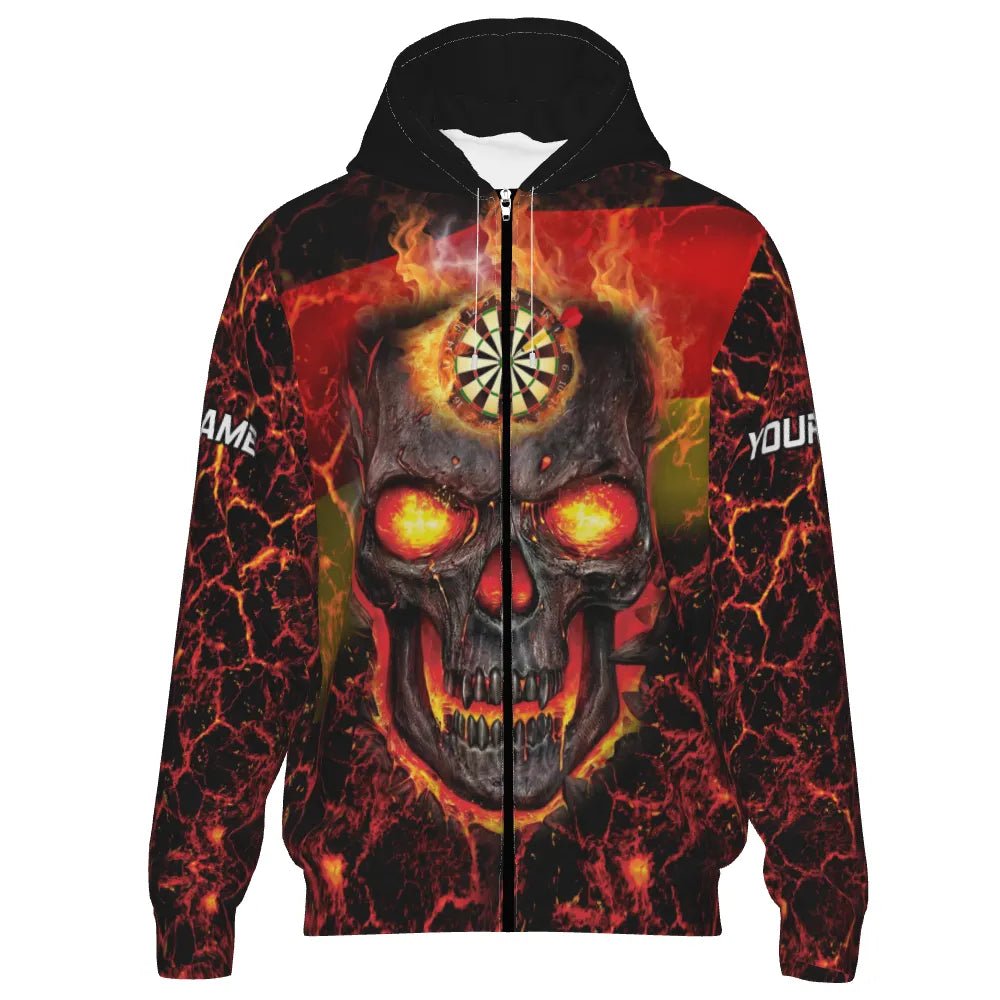 Feuriger Skull Dart Kapuzenpullover "Mittelpunkt der Hölle" mit Lava - Design und Deutschlandflagge G727 - Outfitsuche