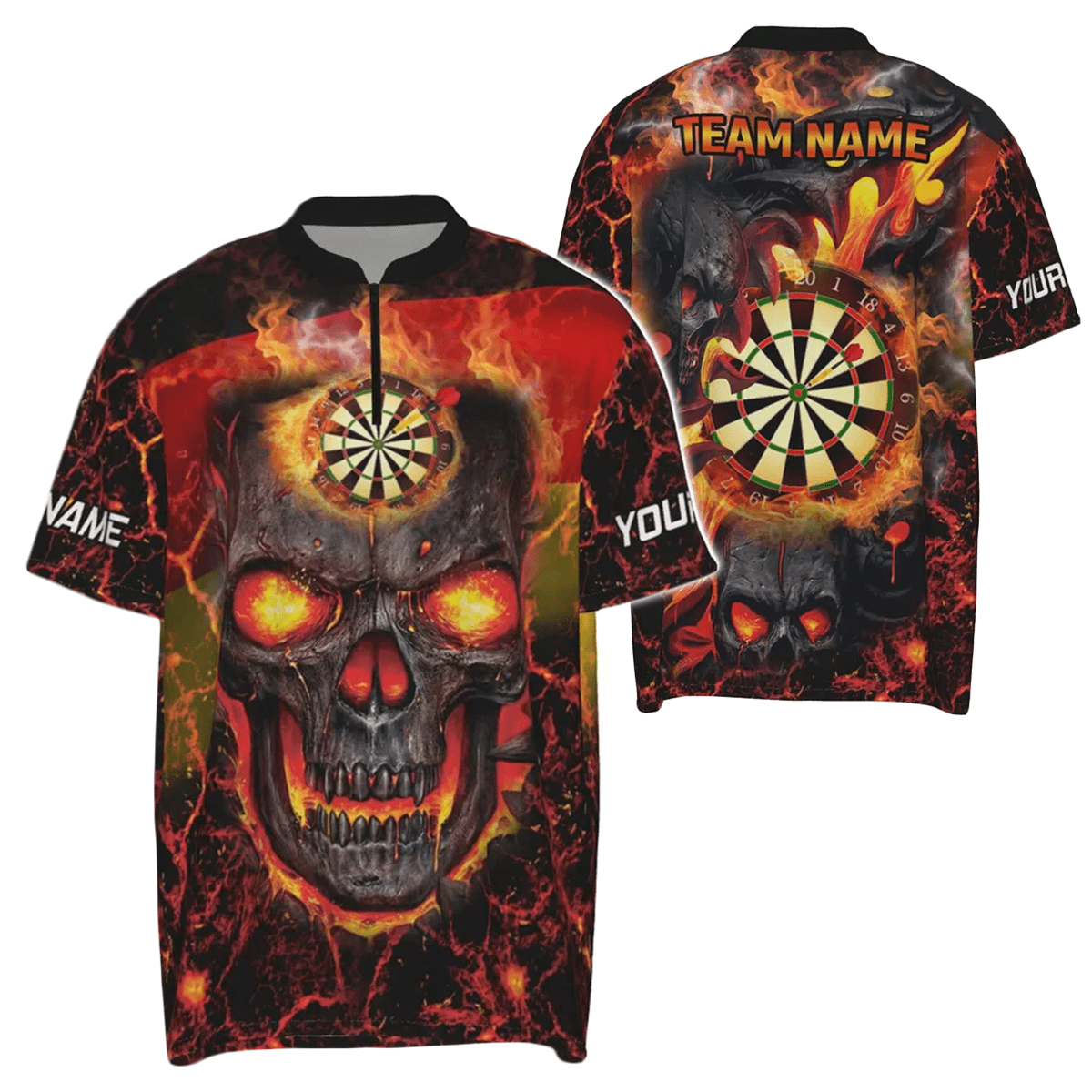 Feuriges Totenkopf Dart Polo Trikot "Zentrum des Infernos", personalisierbares Dart Shirt mit Lava-Design Deutschland Flagge für Herren GMF727 - Outfitsuche