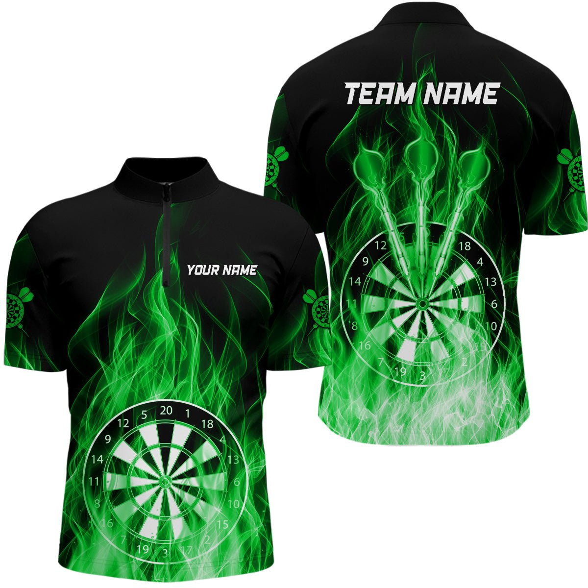 Fire Flame Dartboard 3D Darts Polo Shirt Personalisiertes Dart Poloshirt | Grün T3300 - Outfitsuche