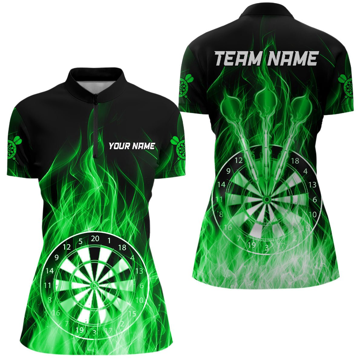 Fire Flame Dartboard 3D Darts Polo Shirt Personalisiertes Dart Poloshirt | Grün T3300 - Outfitsuche