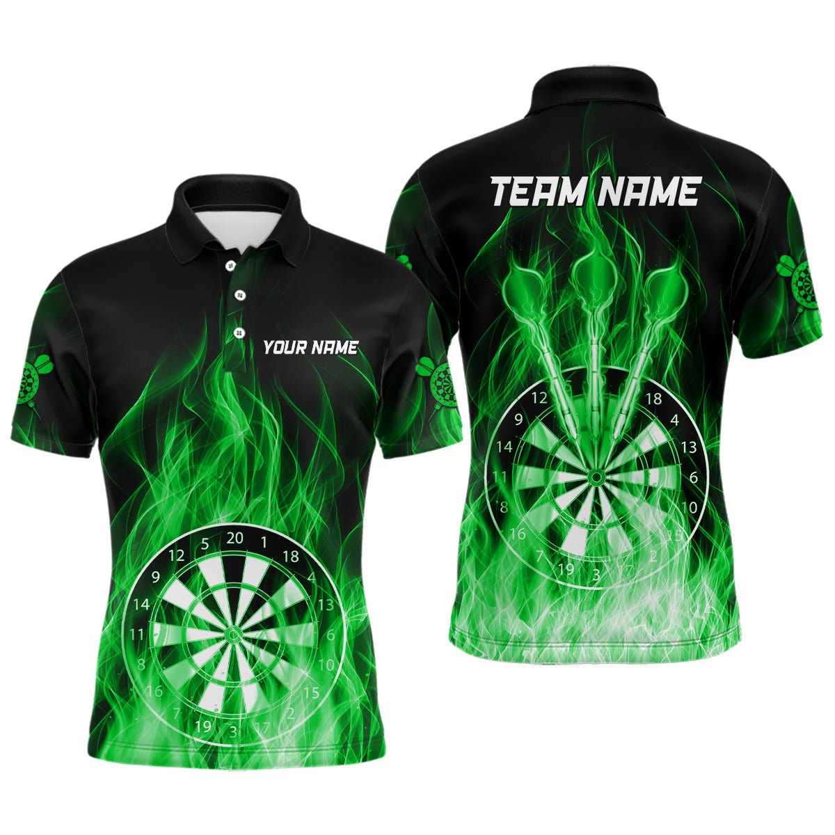 Fire Flame Dartboard 3D Darts Polo Shirt Personalisiertes Dart Poloshirt | Grün T3300 - Outfitsuche
