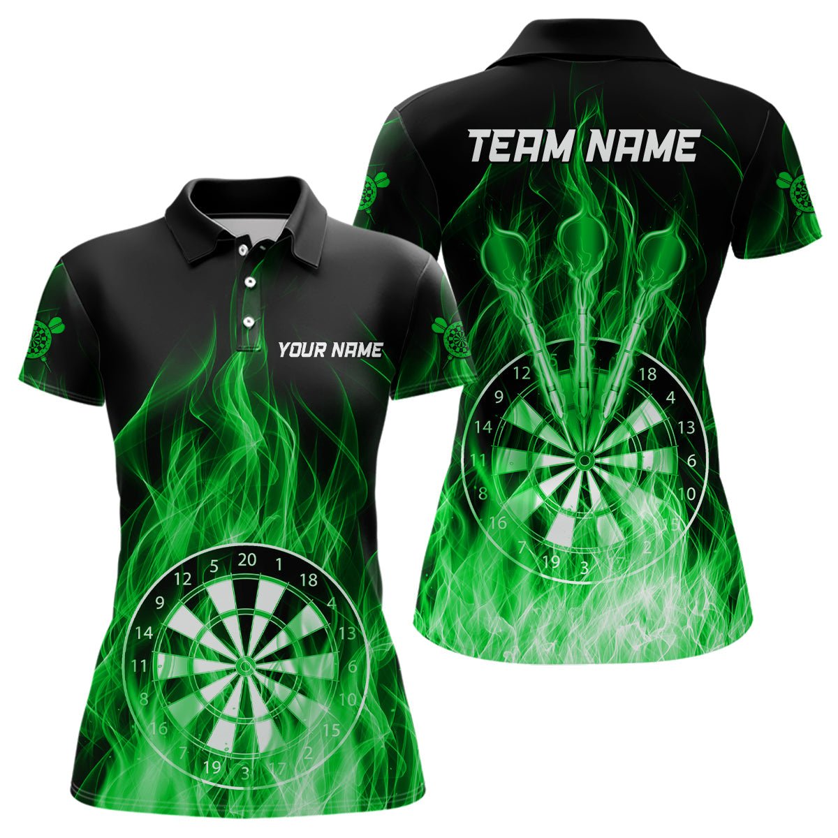 Fire Flame Dartboard 3D Darts Polo Shirt Personalisiertes Dart Poloshirt | Grün T3300 - Outfitsuche
