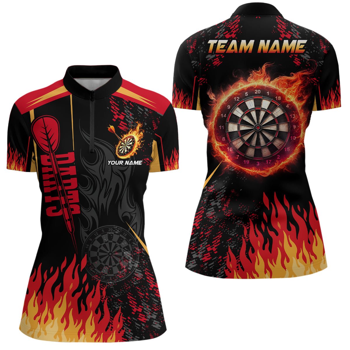 Flame Dart 3D Bedrucktes Damen Quarter - Zip Dart Team Trikot T1437 - Outfitsuche