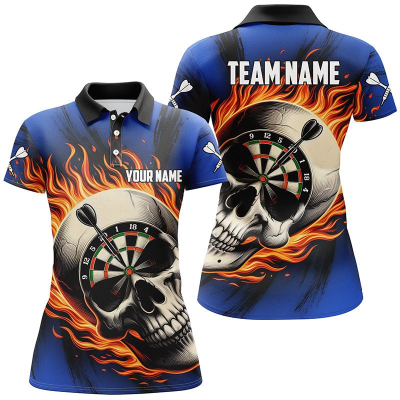 Flammender Dart Schädel Darts Polo Shirt für Damen | Personalisierte Darts Shirts für Team Dart Trikots | Blau T1219 - Outfitsuche