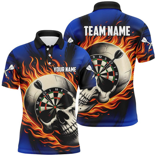 Flammender Dart Schädel Darts Polo Shirt für Herren | Personalisiertes Dartshirt für Team Dart Trikots | Blau T1219 - Outfitsuche