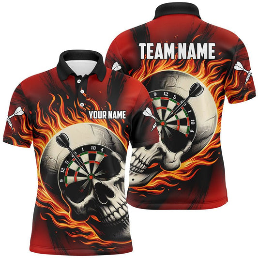 Flammender Dart Schädel Darts Polo Shirt für Herren | Personalisiertes Dartshirt für Team Dart Trikots | Rot T1220 - Outfitsuche
