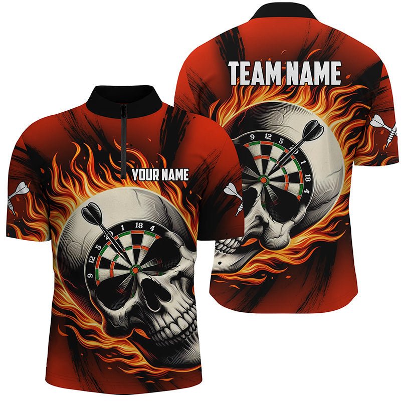 Flammender Dart Schädel Darts Polo Shirt für Herren | Personalisiertes Dartshirt für Team Dart Trikots | Rot T1220 - Outfitsuche